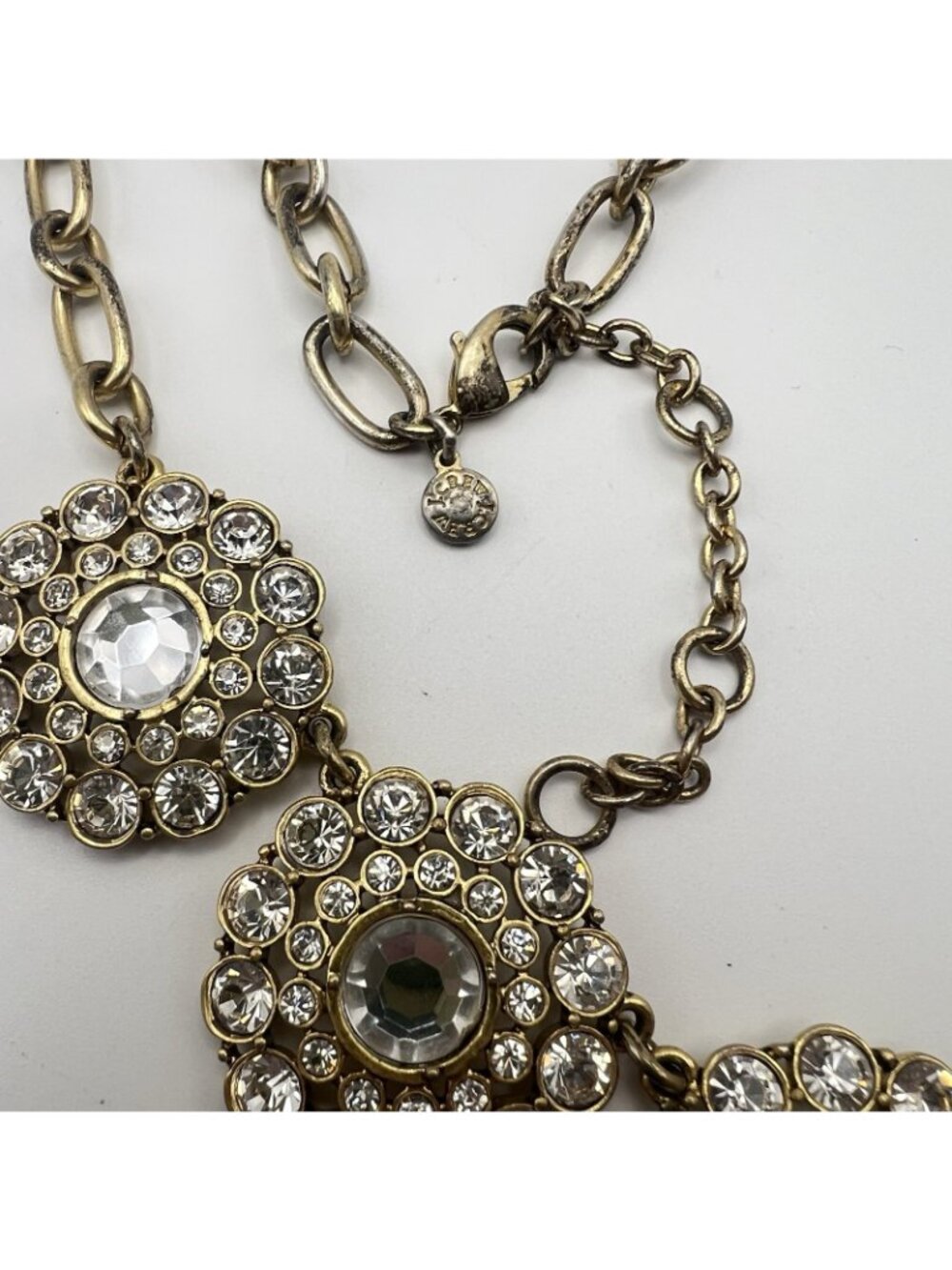 J Crew Crystal Stone Flower Floral Gold Tone Statement Bib Necklace 18-21" Glam - Picture 4 of 7
